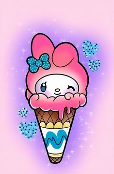 an ice cream sundae with a pink bow on it's head and eyes