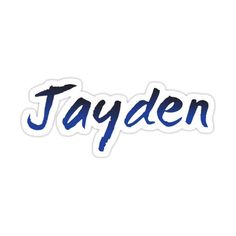 the word jayden written in blue ink on a white sticker with black lettering