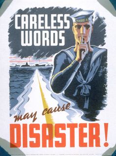 Careless Words May Cause Disaster - World War II Poster Poster Information, Legion Of Honor, Public Information, National Security, National Archives, Melting Pot, Vintage Posters, Poster Art, Comic Book Cover