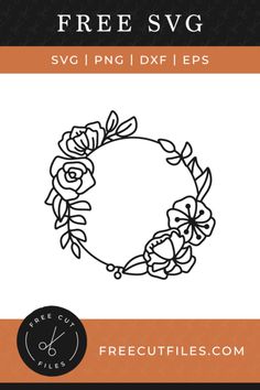 the free svg flower wreath is shown in front of an orange and black background