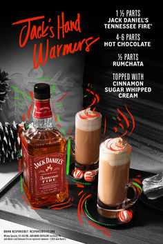 an advertisement for jack's hand warmers with hot chocolate and whipped cream