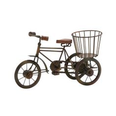 an old fashioned bicycle with a basket on the front