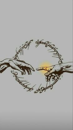 two hands touching each other in the middle of a circle