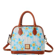 Be Bold  This stylish satchel, crafted from lightweight textured Italian coated cotton, will add floral flair to your everyday look. Blue Satchel For Daily Use In Spring, Dooney Bourke Graffica Sinch Bags, Blue Crossbody Satchel With Gold-tone Hardware, Satchel Handbags Dooney & Bourke, Dooney & Bourke Bags Vintage, Uniqlo Bags, Blue And White Style, Ostrich Leather, Soft Toothbrush