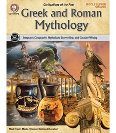 the book cover for greek and roman mythology with an image of statues, vases, and