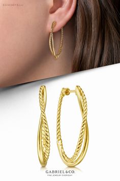 14K Yellow Gold 35mm Plain and Twisted Rope Hoop Earrings EG14146Y4JJJ #DiamondEarrings #UniqueEarrings #FashionHoops#HoopEarrings #GoldHoops #GoldHoopEarrings#DiamondHoops#UniqueHoops #FineJewelry#FashionJewelry#UniqueJewelry #GiftIdeas #DiamondJewelry #Jewelry #gabrieljewelry#UniqueGifts  #Jewelry #Design#HandcraftedJewelry #Elegance #GabrielNY#UniqueJewelry #FineJewelry#GabrielAndCo #YellowGoldEarrings#YellowGoldFashionEarrings #GoldEarrings Luxury Hoop Earrings With A Modern Twist, Luxury Modern Twist Hoop Earrings For Formal Occasions, Luxury Modern Twist Round Cut Jewelry, Luxury Modern Hoop Earrings With Gold-tone Hardware, Luxury Round Hoop Earrings With A Modern Twist, Luxury Fine Jewelry Hoop Earrings With Spring Ring Clasp, Luxury Modern Twist Hoop Earrings, Luxury Jewelry With Brilliant Cut And Modern Twist, Luxury Modern Twist Jewelry With Round Cut