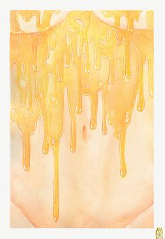 an orange and yellow painting with dripping liquid