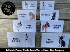 printable party tags for dogs and puppies with birthday hats on them, set of 6