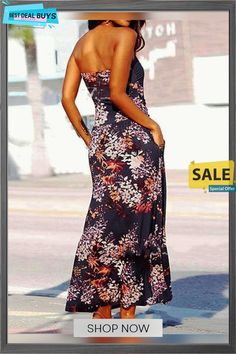 Women's A-line Dress Maxi Long Dress Sleeveless Print Summer Casual Mumu Black Rainbow Casual Black Strapless Sundress, Black Strapless Casual Sundress, Casual Black Strapless Dress For Vacation, Casual Strapless Sleeveless Dress With Floral Print, Chic Strapless Sleeveless Floral Dress, Casual Strapless Dress For Vacation, Black Floral Print Sleeveless Maxi Dress, Black Sleeveless Strapless Dress For Vacation, Long Dress Sleeveless