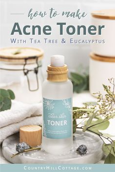 bottle of anti acne toner Face Toner Recipe, Face Toner Diy, Diy Toner For Acne Prone Skin, Diy Face Toner For Acne, Diy Facial Toner Essential Oils, Diy Tea Tree Toner, Diy Witch Hazel Toner, Diy Facial Toner Witch Hazel