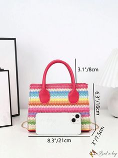 BirdinBag - Compact Square Bag with Dual Color Block Handles, Perfect for Getaways Beach Multicolor Satchel With Adjustable Strap, Multicolor Vacation Satchel With Adjustable Strap, Multicolor Beach Satchel With Adjustable Strap, Multicolor Satchel With Adjustable Strap For Beach, Casual Multicolor Handheld Satchel, Large Capacity Pink Satchel For Summer, Summer Shopping Satchel With Adjustable Handle, Summer Large Capacity Pink Satchel, Pink Large Capacity Satchel For Summer