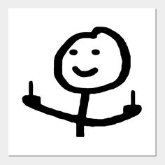 a black and white drawing of a smiley face holding two fingers up in the air