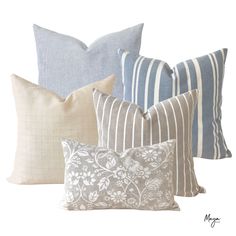 four pillows in various colors and patterns