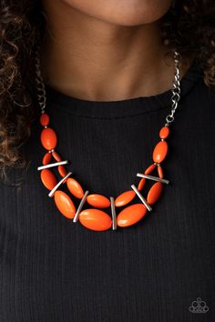 Paparazzi Accessories-Law of the Jungle - Orange Necklace Paparazzi Jewelry Images, Law Of The Jungle, Orange Jewelry, 1960's Fashion, Orange Necklace, Paparazzi Accessories, White Rhinestone, Fall Jewelry, Blue Necklace