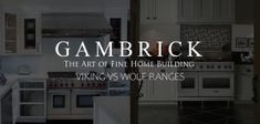 the words gambrick are written in black and white above an image of a kitchen