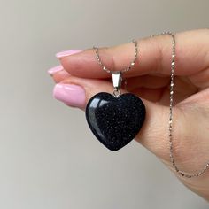 "Stunning dark blue Goldstone heart pendant. It could be a the great gift for someone as mysterious as this stone! Don't miss out the opportunity to show your feelings. This stone is not only charming with its \"night sky\" color, but also has a very glassy touch. Comes in gift box so you can certainly create a \"wow-effect\". Properties of Blue Goldstone jewelry: ➛ Promotes optimism and personal growth. ➛ Boosts ambitions.   ➛It has an influence on sight, hearing and smell. ➛ Blue goldstone is Spiritual Black Heart-shaped Necklaces, Spiritual Black Heart-shaped Necklace, Handmade Black Heart Necklace For Gift, Blue Goldstone Jewelry, Natural Necklace, Necklace African, Nature Necklace, Blue Goldstone, Sky Color