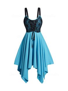 [38% OFF] 2023 Plus Size Colorblock Lace Asymmetric Hem Lace Up Dress Sleeveless Dress In BLUE | DressLily