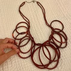 Deep Red Statement Necklace. Never Worn. Perfect To Layer With Fall Or Summer Clothing. Note: This Necklace Is Big! Notice The Hand Photo For Size Comparison. Red Bohemian Circular Jewelry, Hand Photo, Size Comparison, Summer Clothing, The Hand, Deep Red, Lady In Red, Womens Jewelry Necklace, Red Color