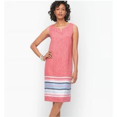 Nwt Talbots Women Coral Pink Linen Sleeveless Shift Seaside Stripe Dress 10 Love Love Love Women's Size 10 Petite 10 P Brand New With Tagthe Hem, Complete With A Split Neckline. - Shift Dress - Split Neckline - Sleeveless - Concealed Back Zip Closure - Hits At Knee - Lined - 100% Linen, Lining Is 100% Cotton Measurements: 36" Length From Top Of Shoulder To Hem, 18" Bust Across, 18" Waist Across Tags: Lagenlook Linen Spring Summer Event Party Graduation Cocktail Breathable Beach Vacation Resort Lightweight Breathable Relaxed Shift Graduation Cocktail, Petite Casual, Cotton Shift Dress, Linen Shift Dress, Classic Style Women, Summer Color, Pink Linen, Light Summer, Plus Size Womens Clothing