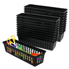 PRICES MAY VARY. Durable Construction: Made from rubber and plastic for long-lasting use Modern Style: Rectangular design with black finish for a sleek look Multipurpose Use: Ideal for organizing items in home, school, office, or garden Clip-on Lids: Lids can be easily clipped onto the sides for extra storage space 24 Piece Set: Comes with 24 storage baskets for plenty of organizing options Small Plastic Organizer Basket Classroom Library organizer Crayon Pencil Containers for Paper Plastic Orga Home School Classroom, Crayon Organization, Classroom Library Organization, Organizing Items, School Storage, Library Organization, Marker Storage, Pencil Organizer, Classroom Storage