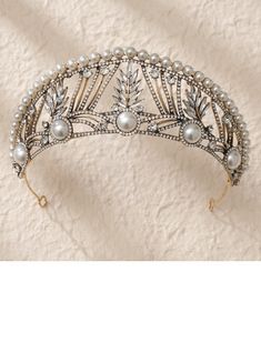 JJ's House Crowns & Tiaras Bridal  5.71\"(Approx.14.5cm) Wedding Hair Accessories 2.36\"(Approx.6cm) Alloy Pearl Rhinestone Headpieces. #JJ's House #Crowns&Tiaras #Bridal #Wedding #HairAccessories #Alloy #Pearl #Rhinestone #Headpieces Baroque Style Wedding, Elvish Tiara, Queen Clarion, Kokoshnik Tiara, Ballet Tiaras, Wedding Crown Tiara, Wedding Pearls, 1920s Headpiece, Pearl Crown