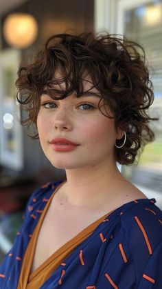 25 Slimming Hairstyles That Complement Round Faces Super Short Haircuts For Round Faces, Bob Cut For Curly Hair Round Faces, Curly Shag Haircut Round Face, Round Face Short Curly Haircuts, Curly Pixie For Round Face, Curly Shag With Bangs Round Faces, Short Haircuts For Curly Hair Round Face, Curly Short Haircuts For Round Faces, Curly Shag Pixie