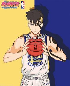 an anime character holding a basketball in his hands