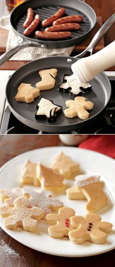 some food that is being cooked on top of a pan and in the process of being fried