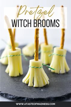 these pretzel witch brooms are so easy to make and perfect for halloween