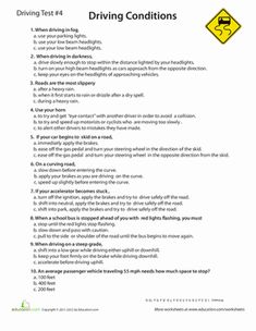 driving conditions worksheet with instructions