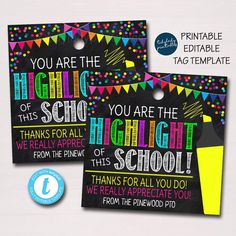 two back to school tags with the words, you are the high school highlighter