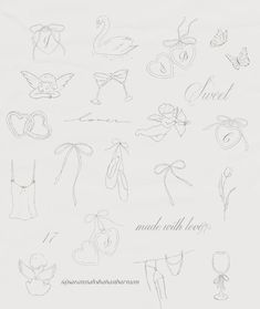 a drawing of various items that are drawn on white paper with the words love and other things