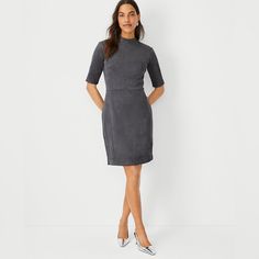 Faux Suede, Mock Neck, Zip Back, New With Tags Flattering Fall Workwear Dresses, Fall Structured Workwear Dresses, Structured Fall Workwear Dresses, Structured Workwear Dresses For Fall, Shift Sheath Mini Dress For Workwear, Sheath Shift Mini Dress For Work, Chic Bodycon Dress For Business Casual, Spring Business Casual Sheath Midi Dress, Spring Sheath Midi Dress For Business Casual