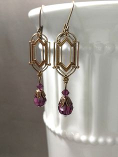 Art Deco Earrings - Art Deco Jewelry - Purple Bridesmaid Jewelry - Great Gatsby Wedding - 1920s Vint Luxury Art Nouveau Formal Jewelry, Jewelry For Vintage Dresses, Luxury Art Deco Jewelry, Affordable Vintage Formal Jewelry, Jewelry 1920s Set, Arts And Crafts Era Jewelry, Flapper Jewelry, Bijoux Art Deco, Art Deco Jewelry Vintage