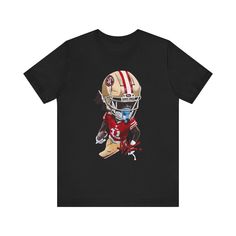 Show your love for the San Francisco 49ers with this one-of-a-kind t-shirt featuring an exclusive illustration of your favorite player! Brandon Aiyuk's smooth skills are captured in this design, making it a must-have for any devoted 49ers fan. Whether you're cheering from the stands or watching from home, this shirt lets you represent your team in style. Grab yours now and stand out on game day! This classic unisex jersey short sleeve tee fits like a well-loved favorite. Soft cotton and quality Short Sleeve T-shirt With Character Print For Sports Events, Fan Apparel Tops With Character Print For Sports Events, Football Season Sublimation Print T-shirt, Crew Neck T-shirt With Character Print For Sports Events, Football Season Sports Fan T-shirt For Streetwear, Football Season Sports Fan T-shirt, Brandon Aiyuk, Dope Shirt, 49ers Fans