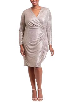 Shine like gold in this London Times Women's Surplice Cocktail Dress! ✨✨ Perfect for weddings, parties, or any formal event. Size 18W, midi length with long sleeves. #LondonTimes #CocktailDress #PlusSizeFashion #PartyTime #GoldDress 🌟👗 Wedding Guest Dresses With Sleeves, Plus Size Wedding Guest, Alexa Webb, Missy Dresses, Plus Size Wedding Guest Dresses, Plus Size Cocktail Dresses, Dress Guide, Spandex Dress, Winter Weddings