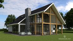 a rendering of a modern house in the middle of a field