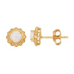 Add a charming touch to your ensembles with these iridescent opal flower stud earrings.EARRING DETAILS Length: 0.4 in. Backing: post Metal: sterling silver Plating: 18k rose gold Finish: polished Packaging: boxed STONE DETAILS Stone type: lab-created opal Total weight: 3/8 ct. Stone dimensions: 6 mm x 6 mm Shape: round Setting: prong DIAMOND DETAILS Total weight: less than 1/10 ct. Shape: round Color grade: H-I Clarity: I2-I3 Setting: prong Gemstones may have been treated to enhance their appear Opal Earrings For Anniversary - Fine Jewelry, Opal Earrings For Wedding, Fine Jewelry Opal Earrings For Anniversary, Elegant Opal Jewelry With Halo Design, Anniversary Opal Earrings Fine Jewelry, Post Metal, Flower Stud Earrings, Flower Stud, Flower Earrings Studs