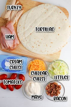 the ingredients to make tortillas are displayed on a cutting board with text overlay