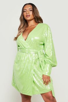 Plus Size Wrap Dress, Sequin Wrap Dress, Green Wrap Dress, Green Sequin Dress, Staple Dress, Dress With Jean Jacket, Green Sequins, Size 16 Dresses, Plus Dresses