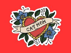 a heart shaped sticker with the word catamo on it and flowers around it