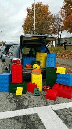 the trunk of a car is filled with lego blocks