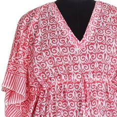 Traditional Block Print Kaftan For Spring, Traditional Spring Kaftan With Block Print, Pink Traditional Dress With Kimono Sleeves, Traditional Pink Dress With Kimono Sleeves, Long Sleeve Ikat Print Beach Dress, Traditional Pink Kaftan For Beach Cover-up, Traditional Dresses With Block Print And Kimono Sleeves, Pink Printed Short Sleeve Kaftan, Traditional Block Print Dress With Kimono Sleeves