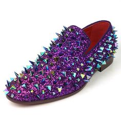 (eBay) FI-7517 Purple Glitter Purple Spikes Slip on Loafer Fiesso by Aurelio Garcia Purple Loafers Men, Purple Loafers, Purple Dress Shoes, Pink Dress Shoes, Night Decor, Chanel Art, Spike Shoes, Shoes Purple, Men's Dress Shoes