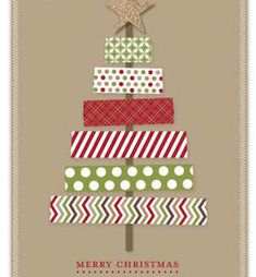 a christmas card with a tree made out of ribbon and a star on the top