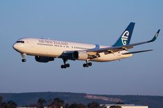 an air new zealand plane taking off from the runway at sydney international airport, australia