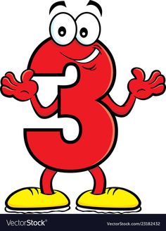 the number three cartoon character holding his hands up to its chest and showing it's five