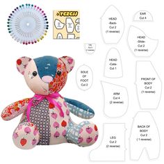 an image of a teddy bear cut out and sewing instructions for it's body