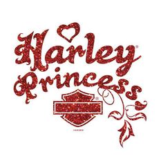 the logo for harley princess is shown in red and pink glitters on a white background