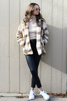 Plaid sherpa jacket with pockets and shirt collar. Model is 5' 9" and wearing size Small Length : approx. 29" in size Small Collar Model, Jacket With Pockets, Sherpa Jacket, Brown Orange, Shirt Collar, Black Friday Sale, Final Sale, Coats Jackets, Plaid